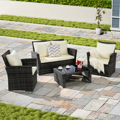 4 meubles de patio extérieurs: chaise de jardin et table en verre trempé. Temps,. Pour la cour, le balcon, la piscine. Beige et gris