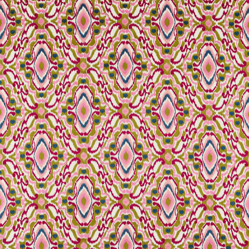 Ixora Fabric, Pomegranate/Tree Canopy/Ink
