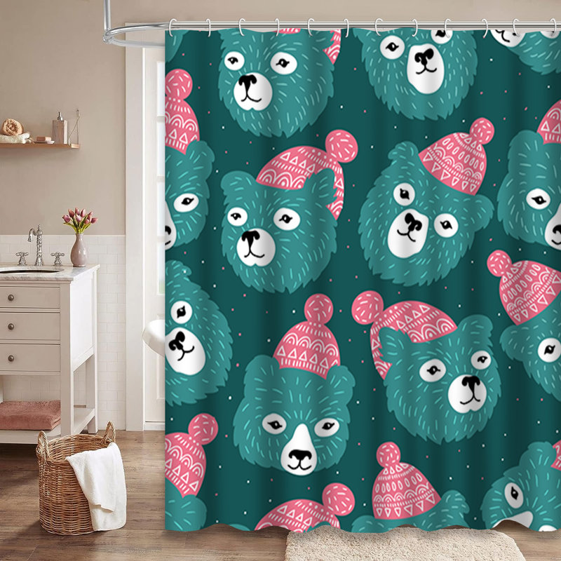 Mignon rideau de douche avec 12 crochets Winter Animal Bear, L 72 po x l 72 po