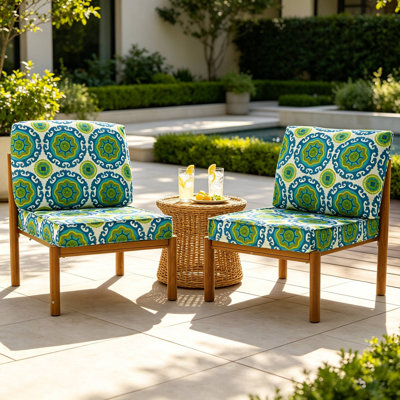 Armless Metal Outdoor Lounge Chair with Cushions (Set of 2)