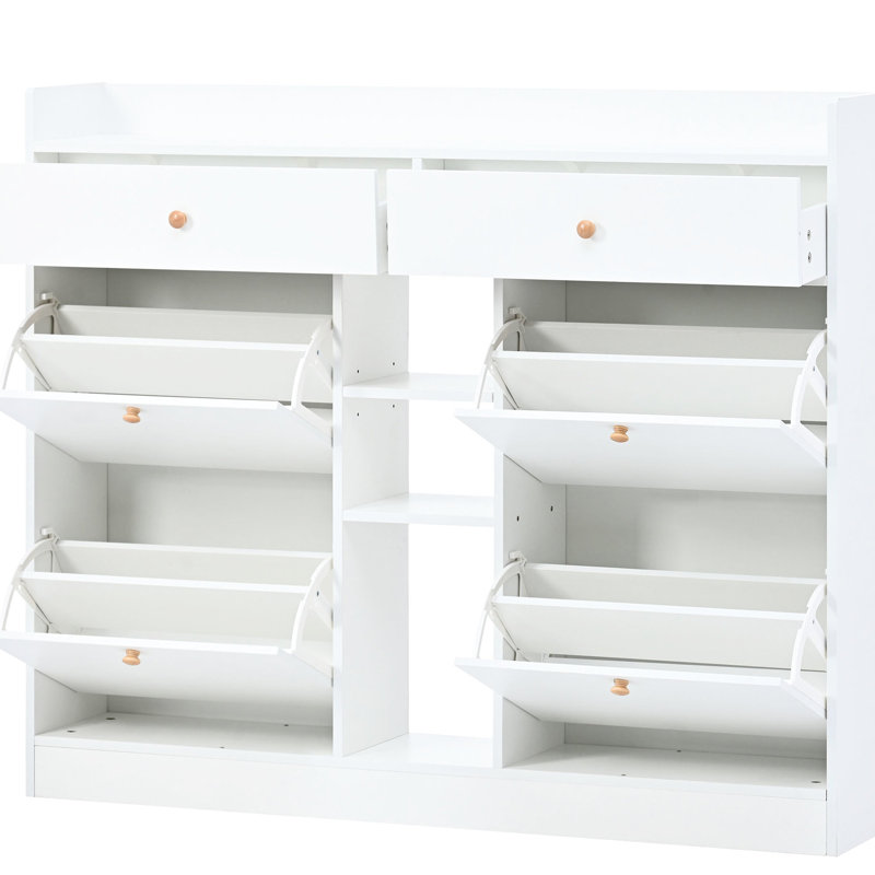 Armoire à chaussures à 2 entrées - blanc avec tiroirs, style moderne, peu encombrante, H 49,24 po x l 9,35 po x P 42,8 po