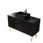 Meuble-lavabo de salle de bain 48 po avec comptoir en pierre frittée noire, lavabo en céramique, 3 tiroirs, 2 portes, 4 pieds dorés givrés, armoire autoportante en contreplaqué, plateau de porte rectangulaire préassemblé,