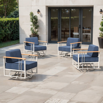Coan Outdoor Patio Modern Style Multiple Metal Swivel Chairs With Thick Cushions (Set Of 4) by Latitude Run