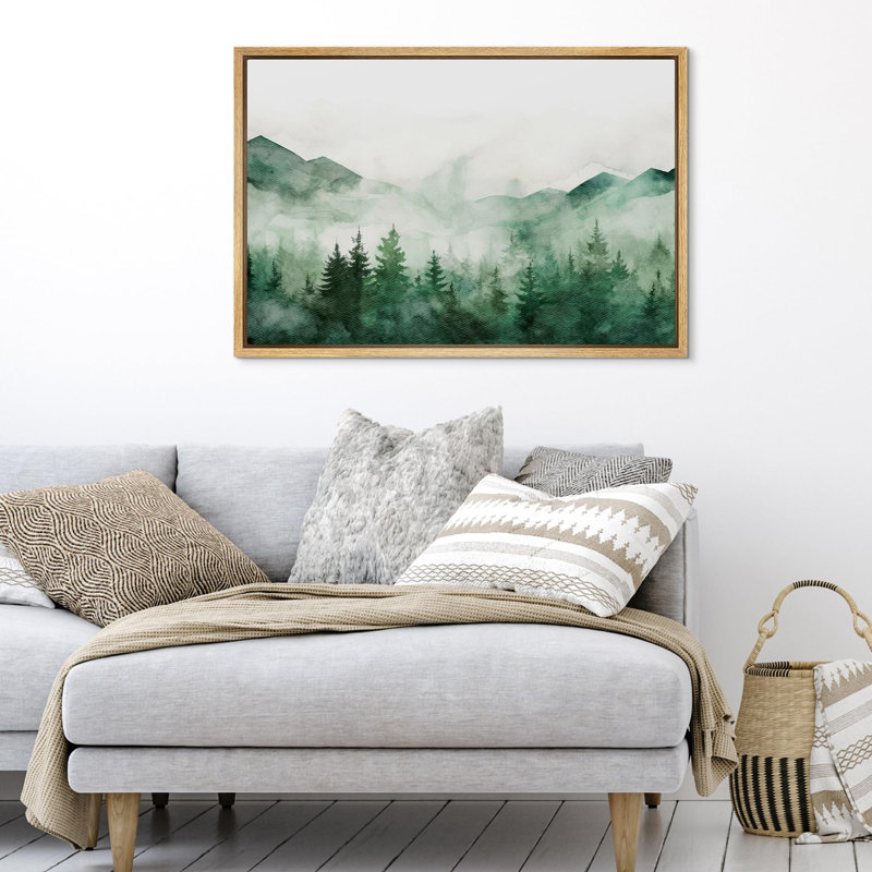 Paysage de forêt boisée «Verdant Peaks Misty Mountains And Evergreen» sur, H 16 po x l 24 po, Cadre flottant naturel