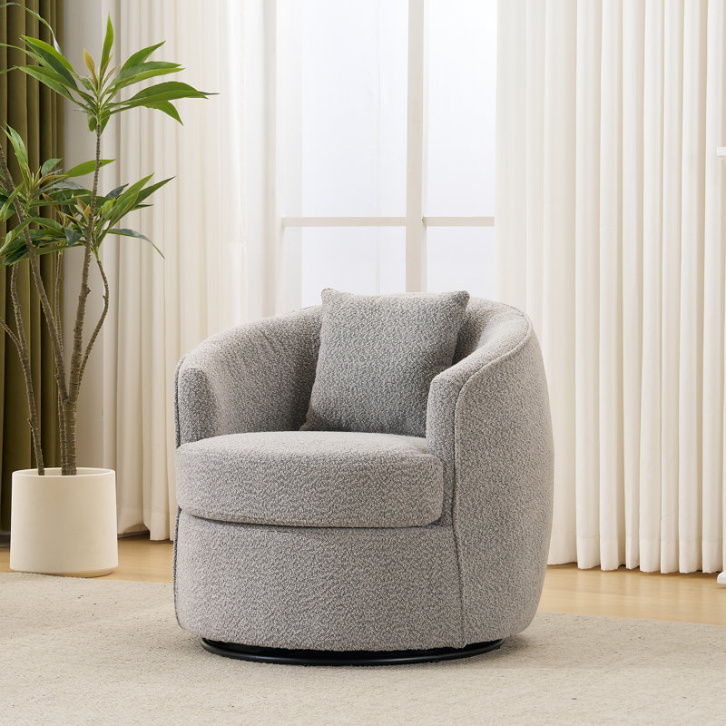 Modern Boucle Upholstered Swivel Accent Chair, Light Gray