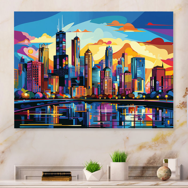 Chicago Popart II - Chicago, reproduction d'art sur métal, H 16 po x l 32 po