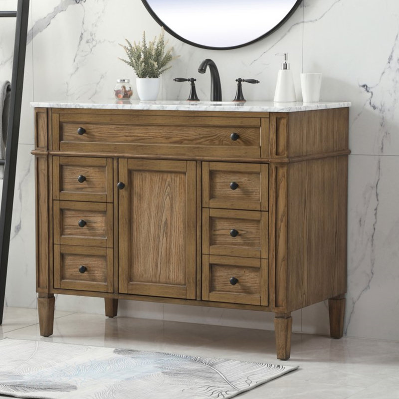 Rivers 42'' Single Bathroom Vanity with Marble Top, Driftwood