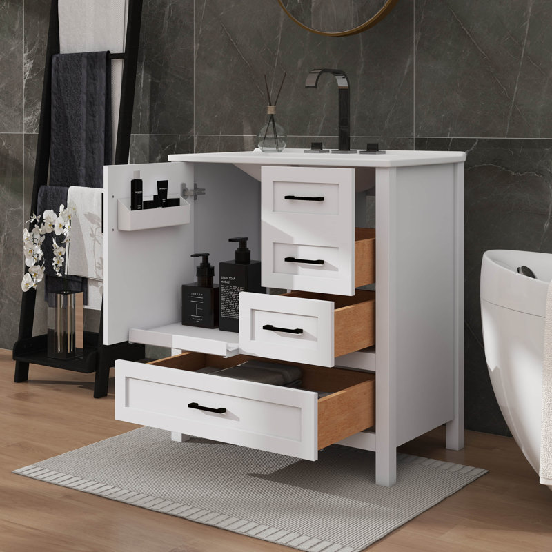 Armoire de rangement pour meuble-lavabo 30 po avec 3 tiroirs et plateau amovible, Blanc