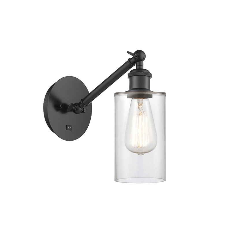 Applique murale 1 lumière 5 po avec bras ajustable Shauna, Incandescente, Transparent, Noir mat