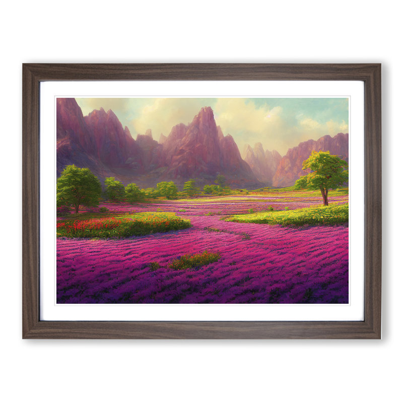 Spring Mountain Landscape - Single Picture Frame Print, 46cm H x 64cm W x 2cm D, Walnut