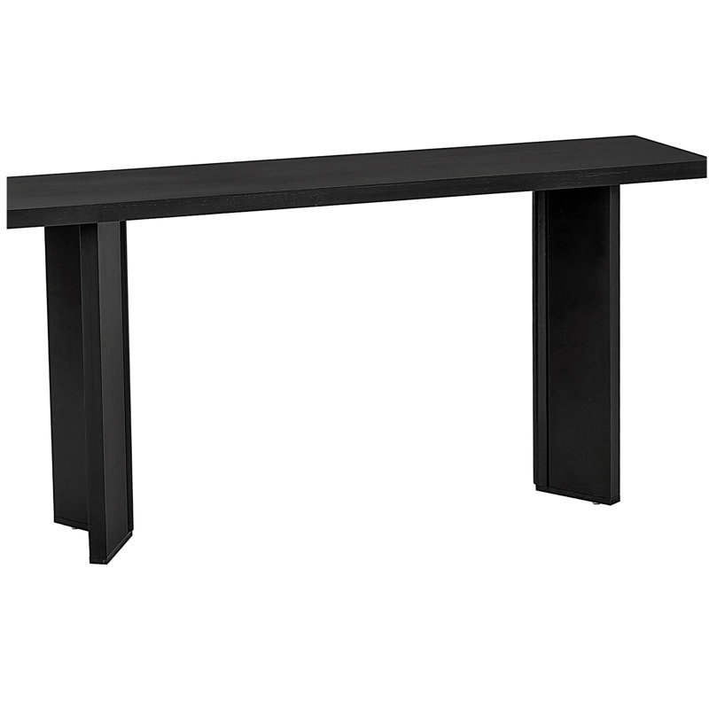 Élégante console avec placage de pin et pieds géométriques, idéale pour le salon, le bureau et la salle à manger, Noir