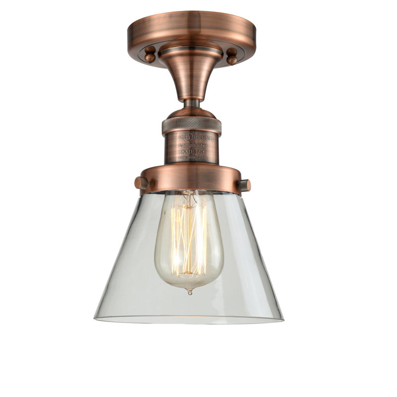 Plafonnier semi-encastré 1 lumière Cone, Ampoule à DEL rétro de 6 watts, Clair, Cuivre antique