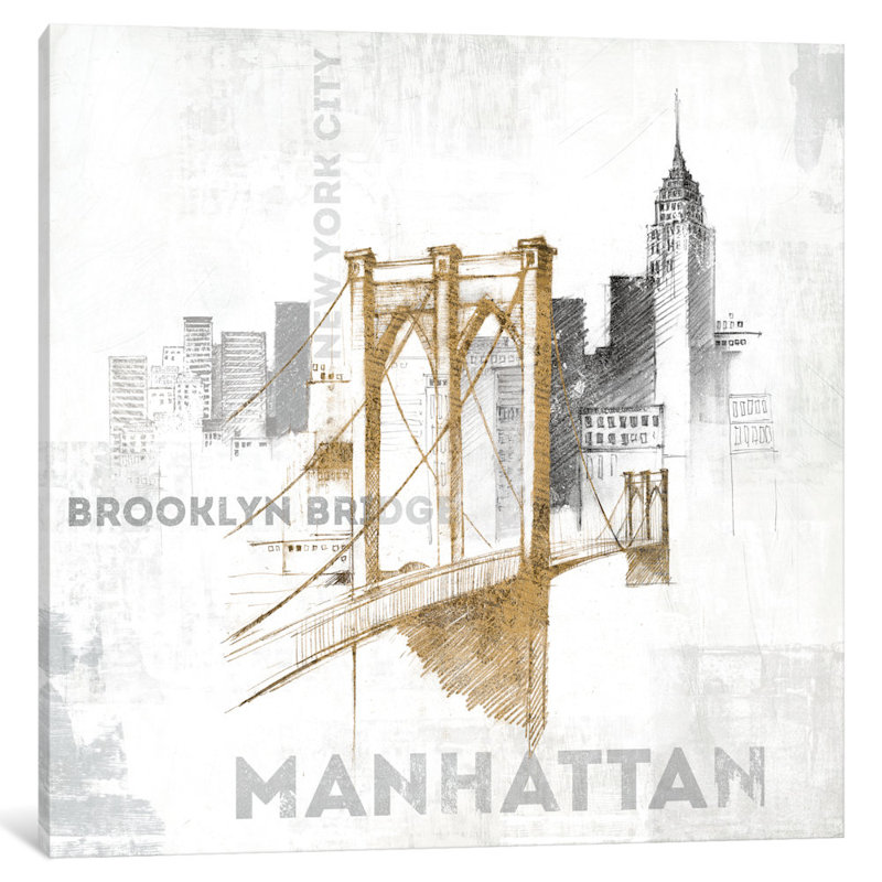 « brooklyn bridge », art textuel sur toile tendue, H 12 po x l 12 po x P 0,75 po, Toile tendue, Pas de tapis