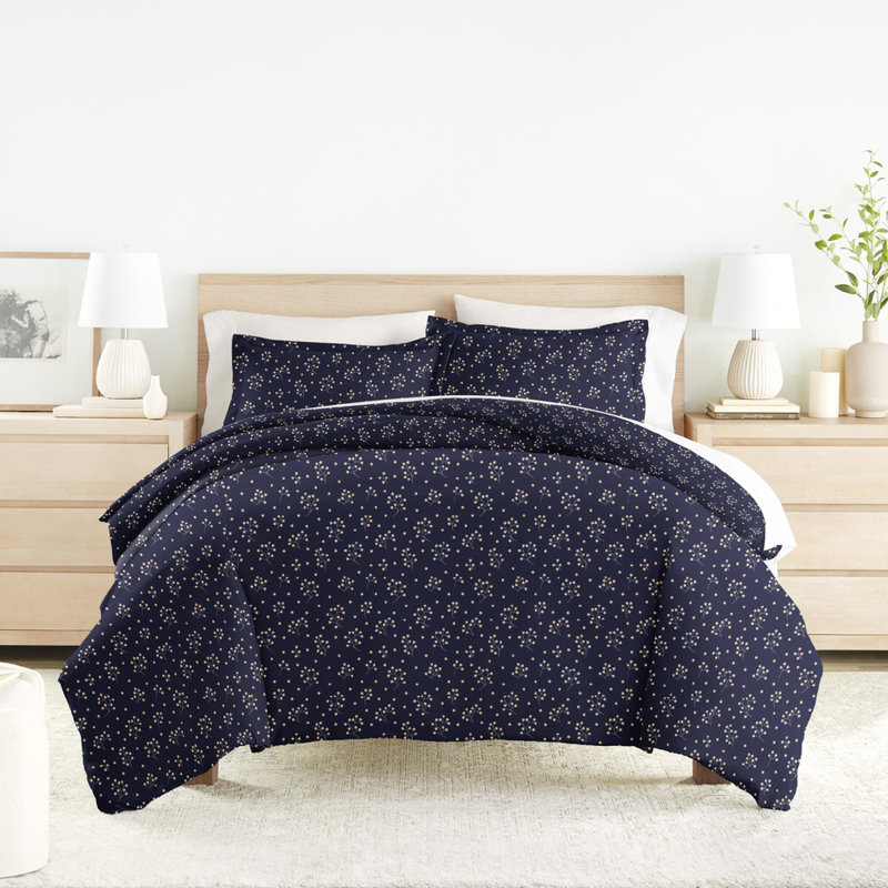 Duvet Cover Set Patterned Microfiber Ultra Soft Bedding in Midnight Blossoms, King Duvet Cover + 2 Standard Shams