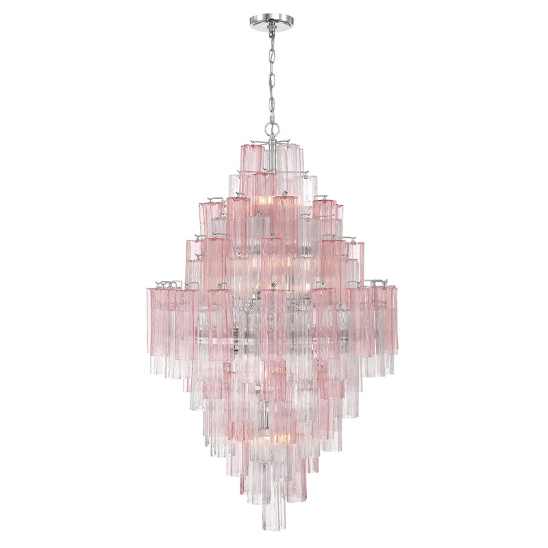 Wesham 20 Light Aged Brass Chandelier, Polished Chrome, Pink
