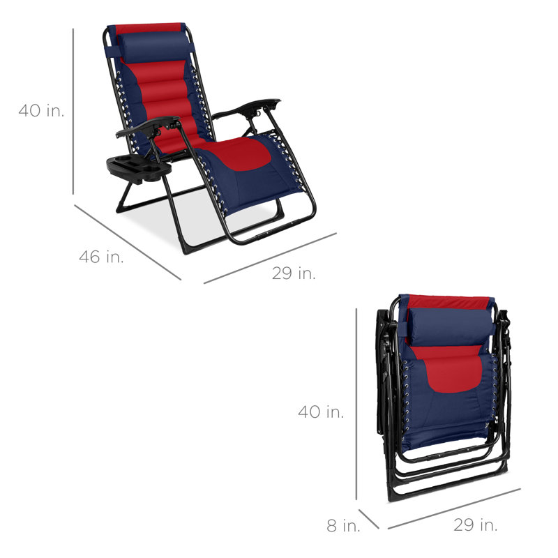 Danny-James Oversized Padded Zero Gravity Chair, Folding Outdoor Patio Recliner w/ Side Tray, Navy/Red