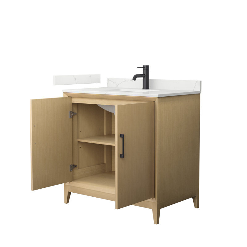 Janna 36" Freestanding Single Bathroom Vanity with Quartz Top, Giotto Quartz, Matte Black, Single