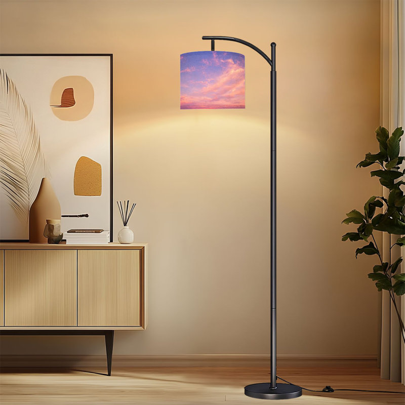 Lampe sur pied à arc avec abat-jour réglable beau ciel paysage coucher de soleil lampe sur pied 3 températures de couleur à haut gradateur avec interrupteur au pied pour la chambre à coucher