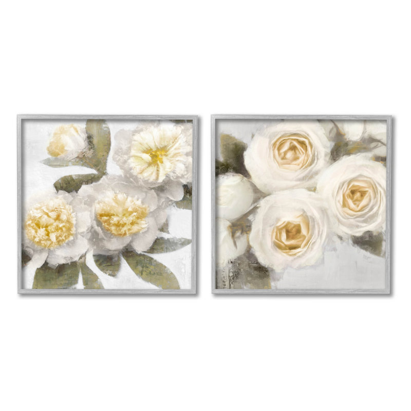 «White Rose Flowers», ensemble de 2 giclées encadrées par Emily Ford, H 12 po x l 12 po x P 1,5 po