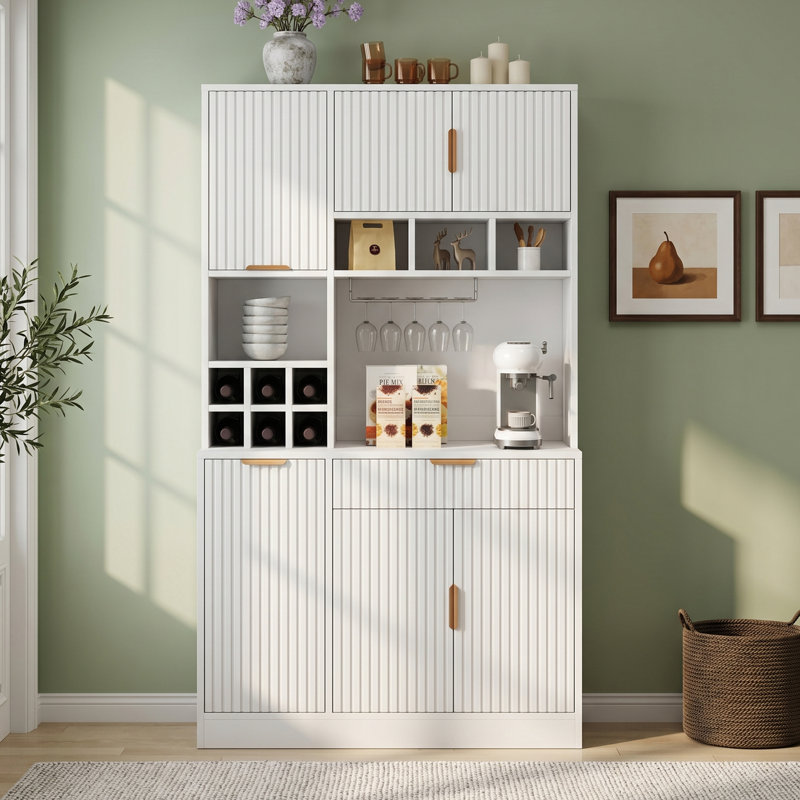 175cm Tall Cabinet with Power Station & Wine Glass Storage, White