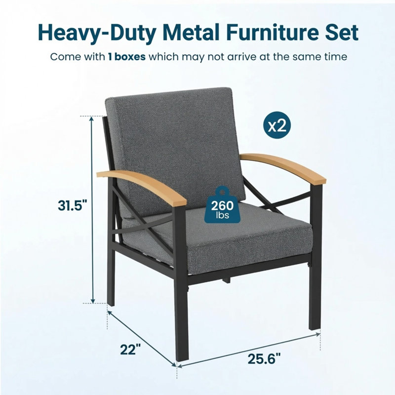 Ensemble de 2 chaises d'extérieur avec coussins, Gris