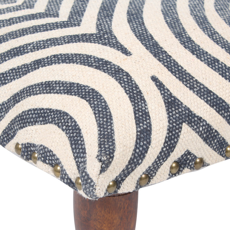 Upholstered Ottoman, White/Navy