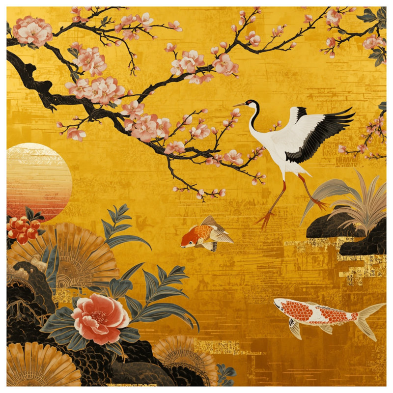 Coussins Cherry Blossom Crane Koi, 26 x 26 pouces
