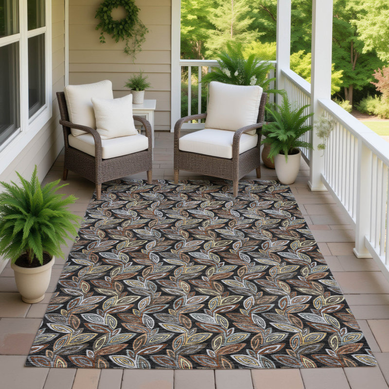 Tapis botanique intérieur / extérieur lavable à la machine ACN2557 Chantille, 3 pi x 5 pi, Noir