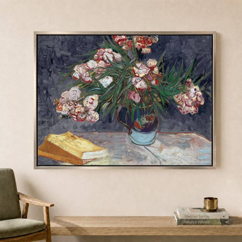 Les lauriers-roses revisités par Vincent Van Gogh - Graphisme sur toile, H 36 po x l 48 po, Cadre plat flottant, Champagne