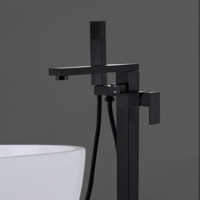 Robinet de baignoire autoportant à 1 poignée en laiton brossé avec pomme de douche à main, Noir mat
