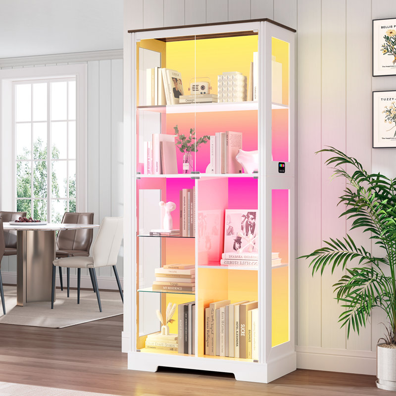 Modern Display Cabinet With Rgb Led Lighting And Motion Sensor, White