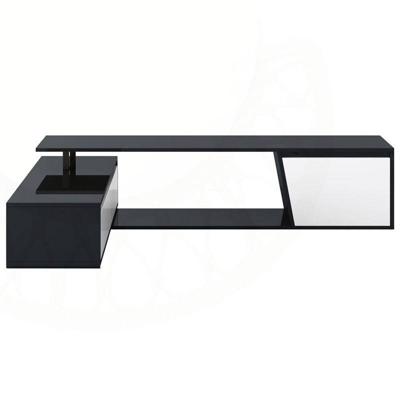Meuble télé moderne, minimaliste, rectangulaire, extensible, avec 2 tiroirs et 1 armoire pour le salon, jusqu'à 100 po, Noir