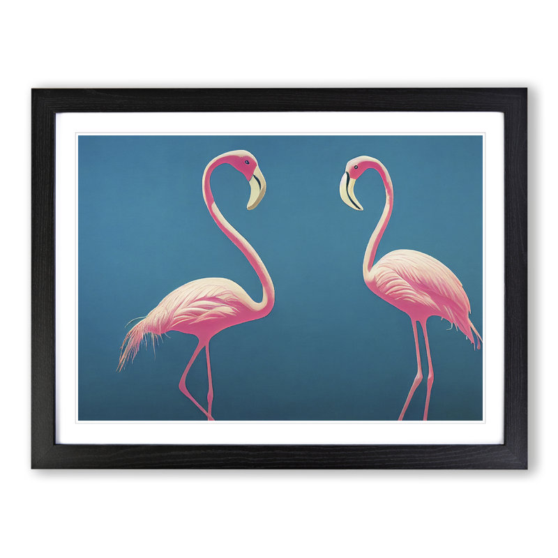Dreamlike Flamingos - Single Picture Frame Print, Black, 25cm H x 34cm W