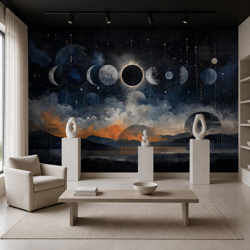 Décoration murale amovible lune céleste éclipse solaire, 120 po x 96 po, Non tissé
