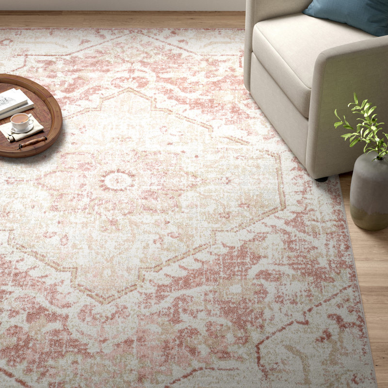 Tapis oriental rose / blanc Cabello, Rectangle de 6 pi 6 po x 9 pi 2 po