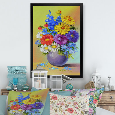 Nature morte au bouquet bleu et jaune - Peinture