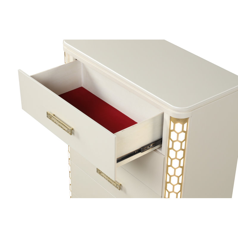 Commode beige à 5 tiroirs Devien