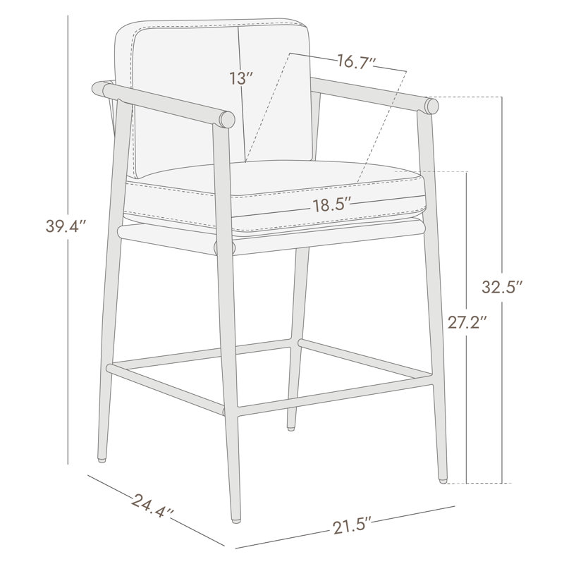 Atik Upholstered Counter Stool with Metal Frame, Beige