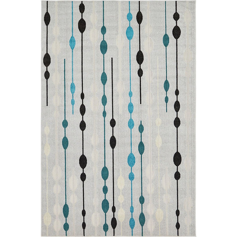 Tapis de véranda d'extérieur à pois gris, Rectangle 6 pi x 9 pi