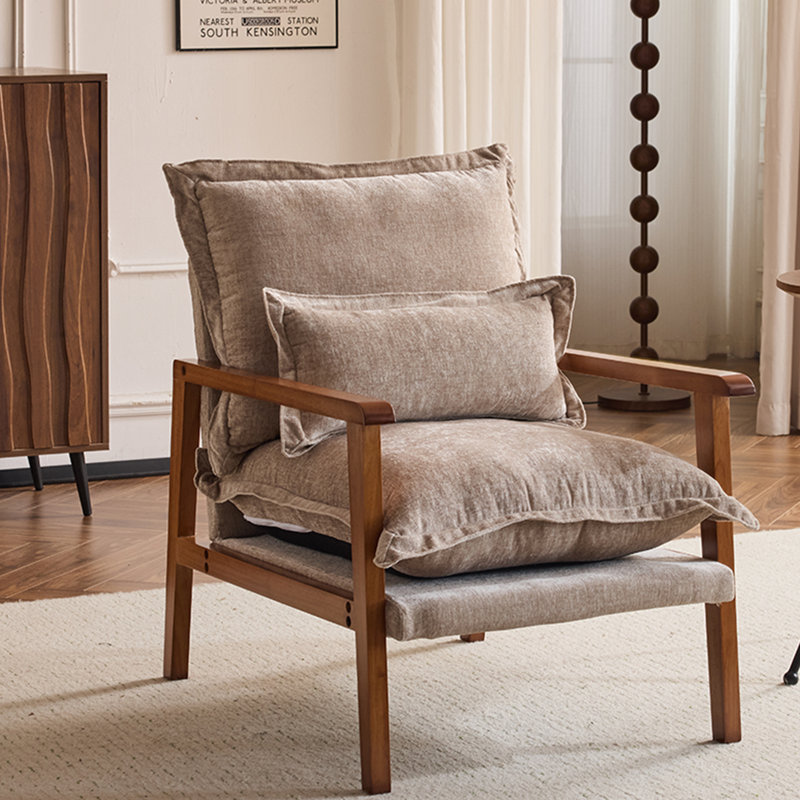 2Pcs Chenille Accent Chair Armchair With Pillow, Brown
