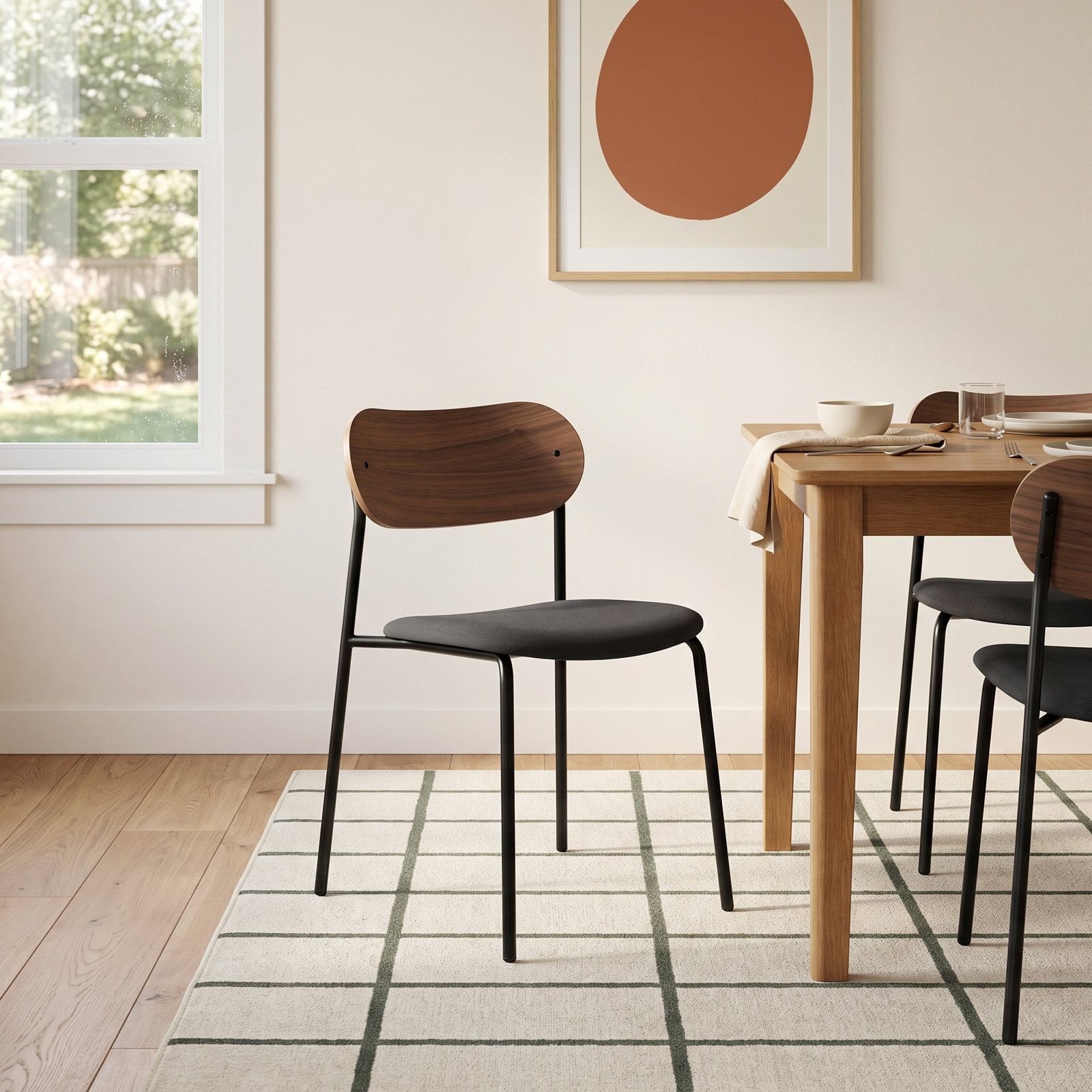 SideBySide Oak Dining Chair, Walnut, Maharam Meld in Panda