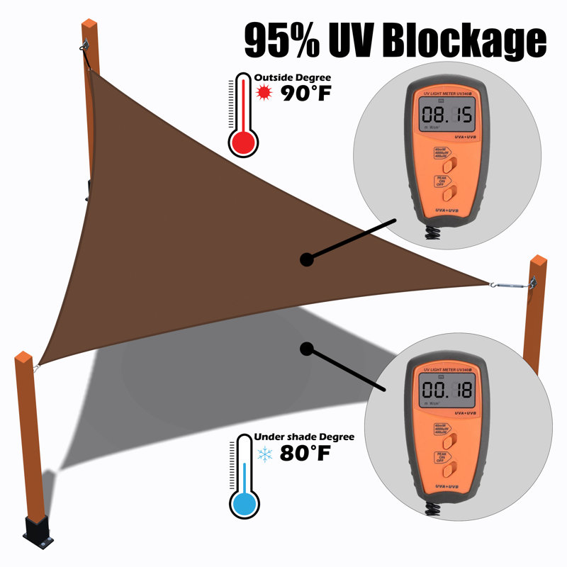 Royal Shade 20' x 20' x 28.3' Triangle Shade Sail with Hardware Kit, Brown, 20' x 20'