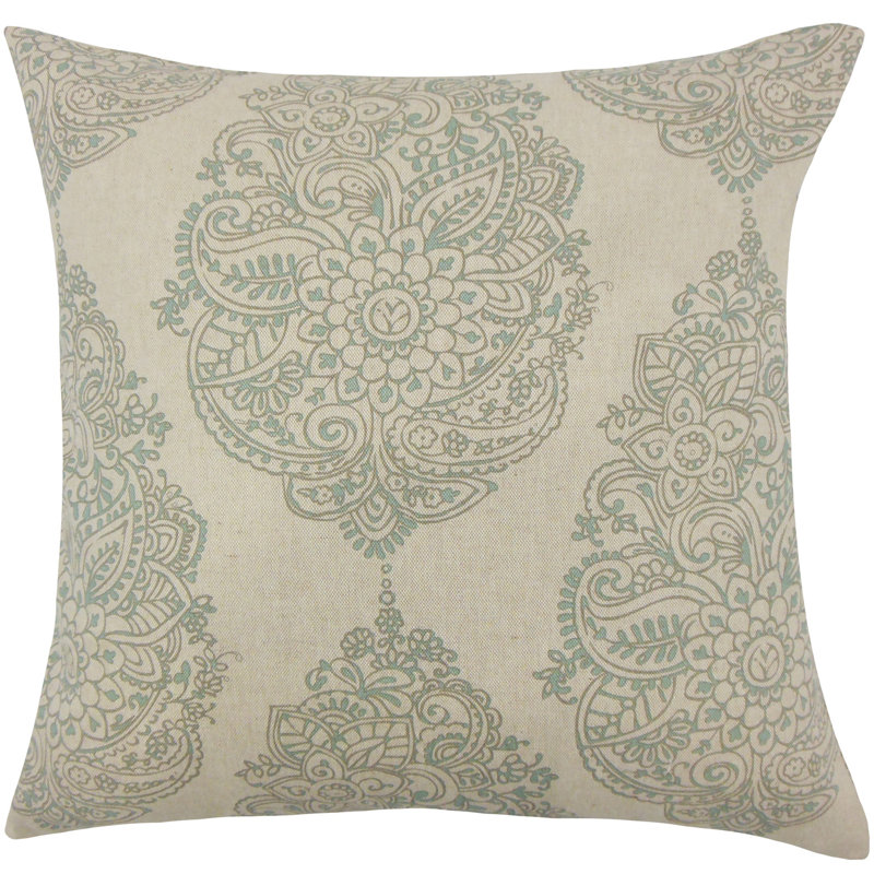 Xhaiden Damask Cotton Blend Reversible Throw Pillow, Blue Laken Damask