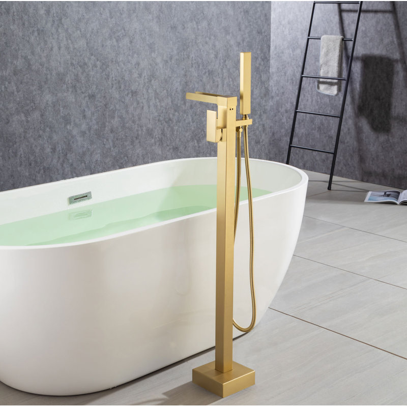 Floor Waterfall Faucet with Diverter, Brushed Golden