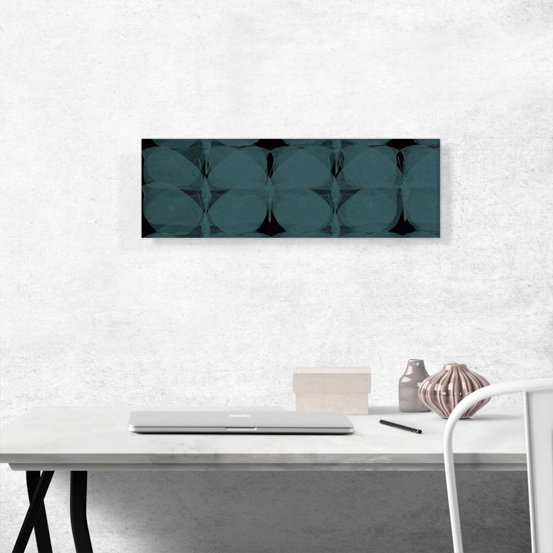«Dark Teal Butterflies Modern - Reproduction d'art panoramique sur toile tendue, H 12 po x l 36 po x 1,5 po