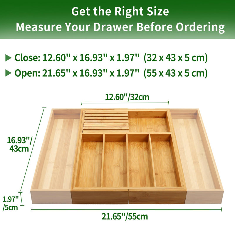 Organisateur de tiroir en argent en bambou, organisateur à ustensiles extensible avec porte-couteaux, plateau à couverts avec séparateur, organisateur de tiroir multifonctionnel en bois