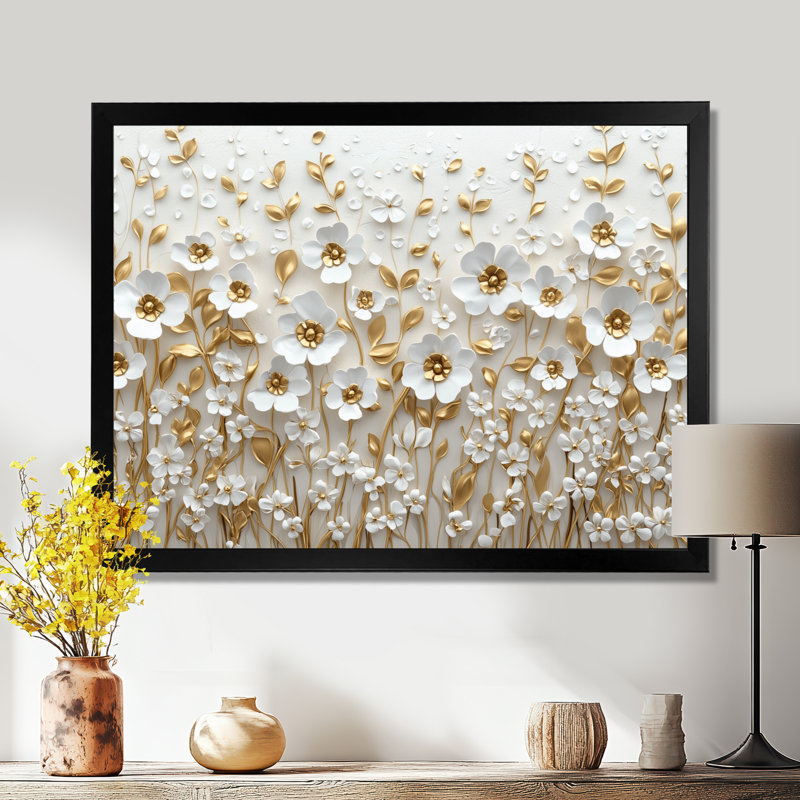 Moriyama - Floral Wall Art, Single Picture Framed Print, Black, 12" H x 20" W