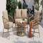 Ensemble de conversation d'extérieur 4 personnes avec coussins amovibles, ensemble de patio conversation avec plateau en bois d'inspiration bohémienne, beige
