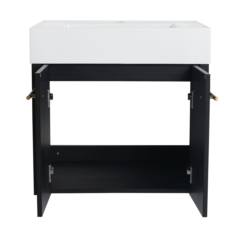 Meuble-lavabo mural de pouce avec lavabo et support de rangement, lavabo en résine à bords épais, ensemble KD, 24"