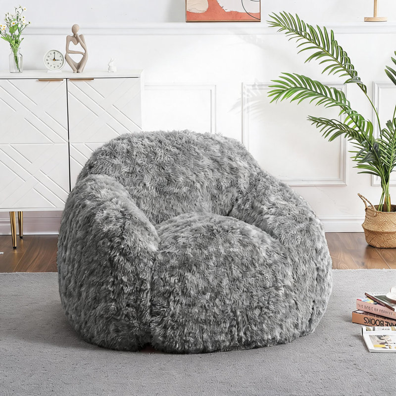 Pouf moelleux en fausse fourrure – Canapé confortable et moelleux avec rembourrage en mousse haute densité, housse amovible et lavable, pouf douillet pour adultes et enfants, chambre, salon, dortoir, orange